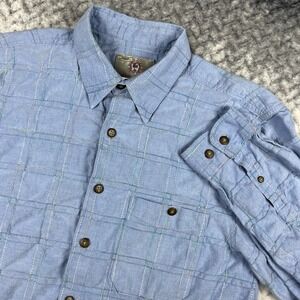 The Territory Shirt Mens Large Blue Embroidered Check Quilt Pocket Ahead Button